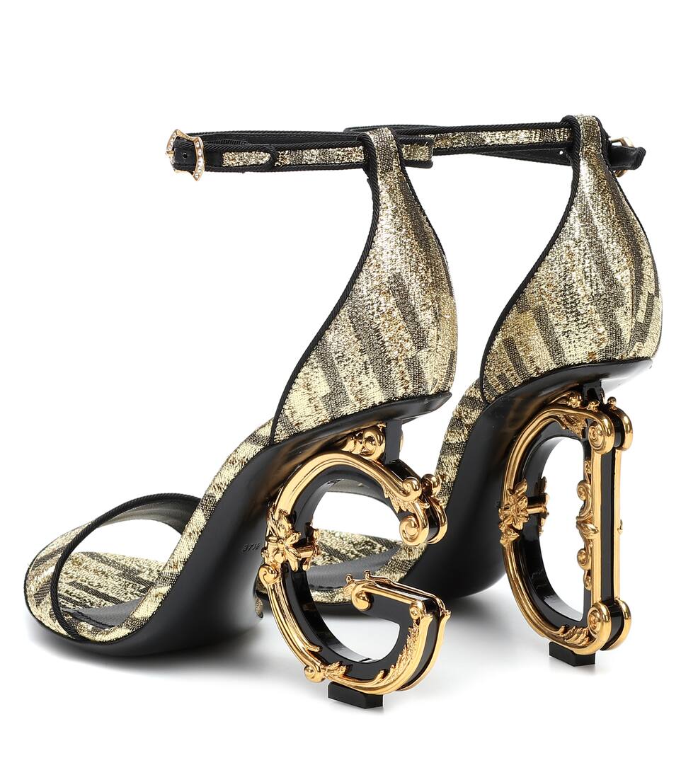 DOLCE & GABBANA KEIRA 105 BAROQUE METALLIC SANDALS,P00429290