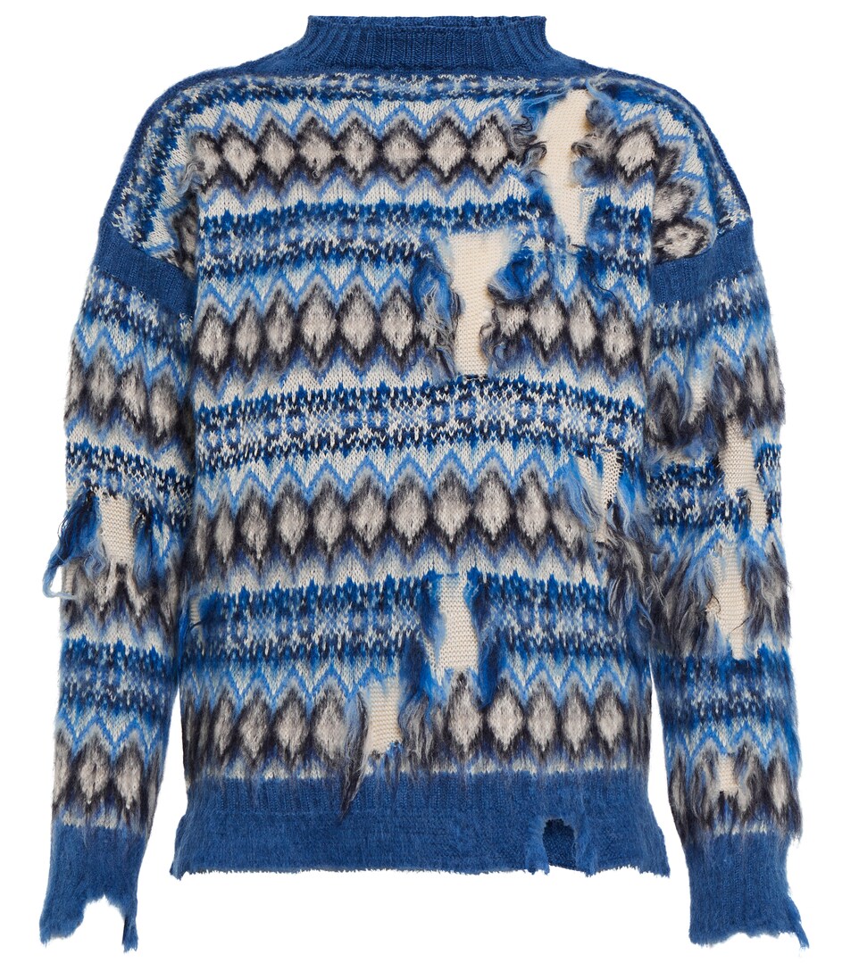 Distressed jacquard wool-blend sweater 