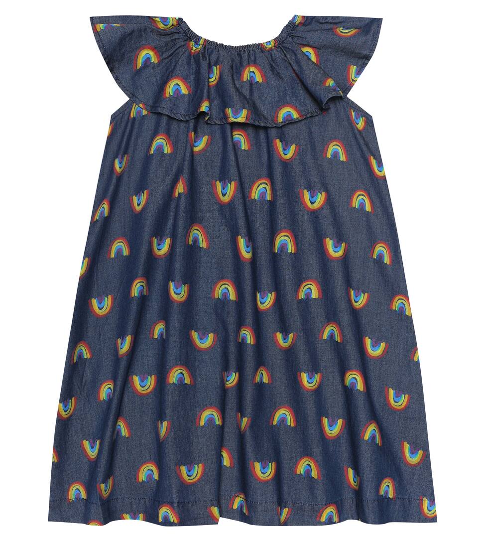 Click to view more detailed imagery on our partner's website Stella Mccartney Kids' Off-the-shoulder Rainbow Print Dress In Blue