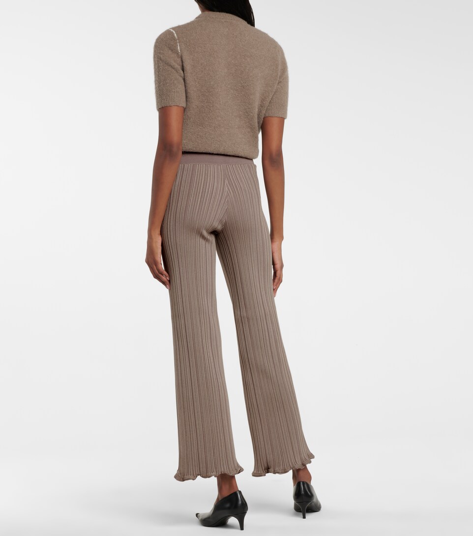 Ribbed-knit high-rise wide-leg pants 