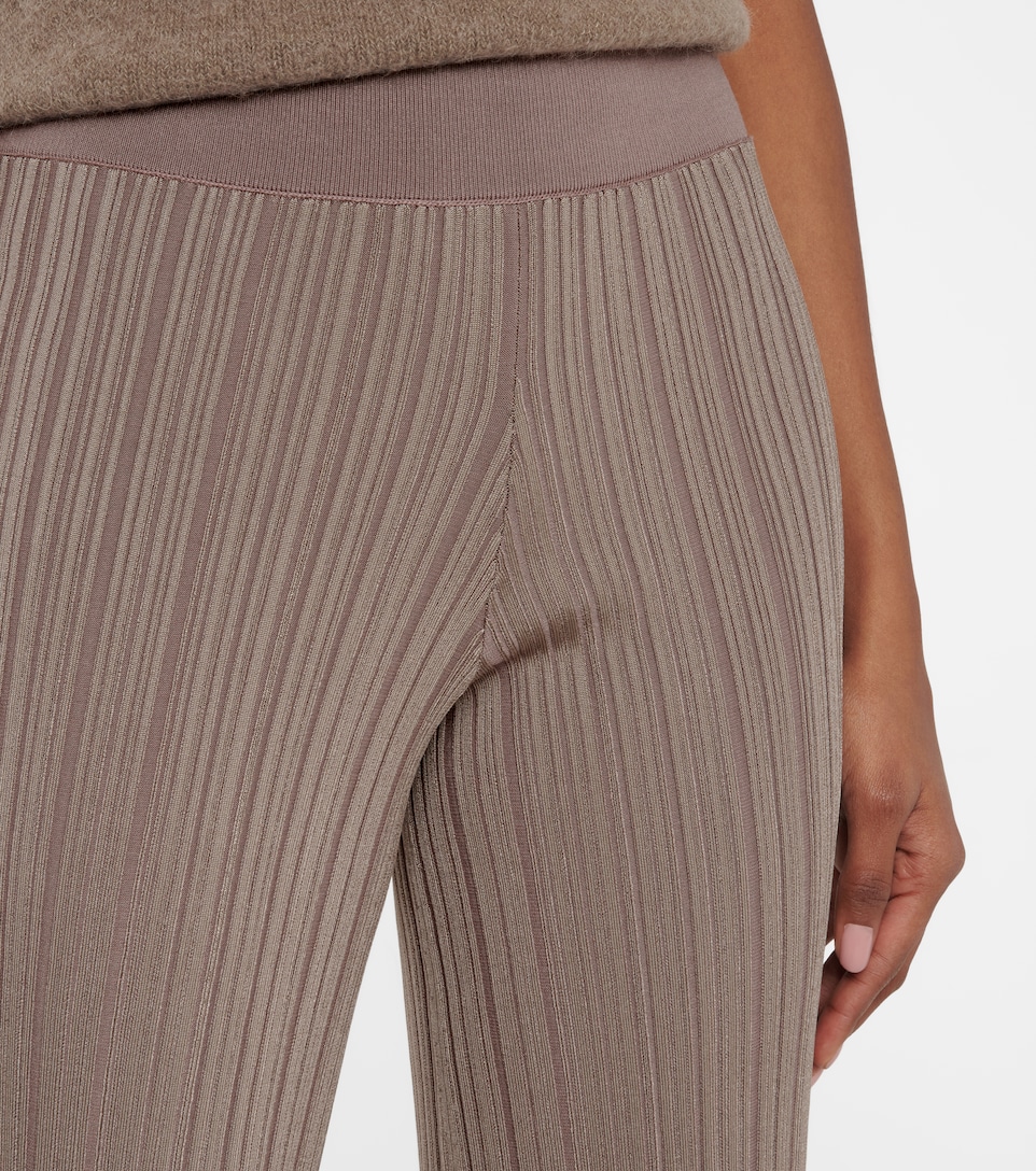 Ribbed-knit high-rise wide-leg pants 