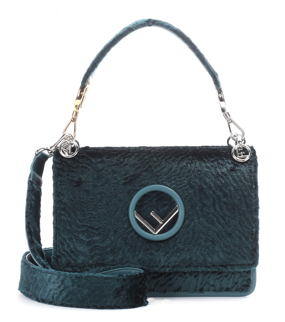 Click to view more detailed imagery on our partner's website Fendi Kan I Small Textured Velvet Shoulder Bag In Green
