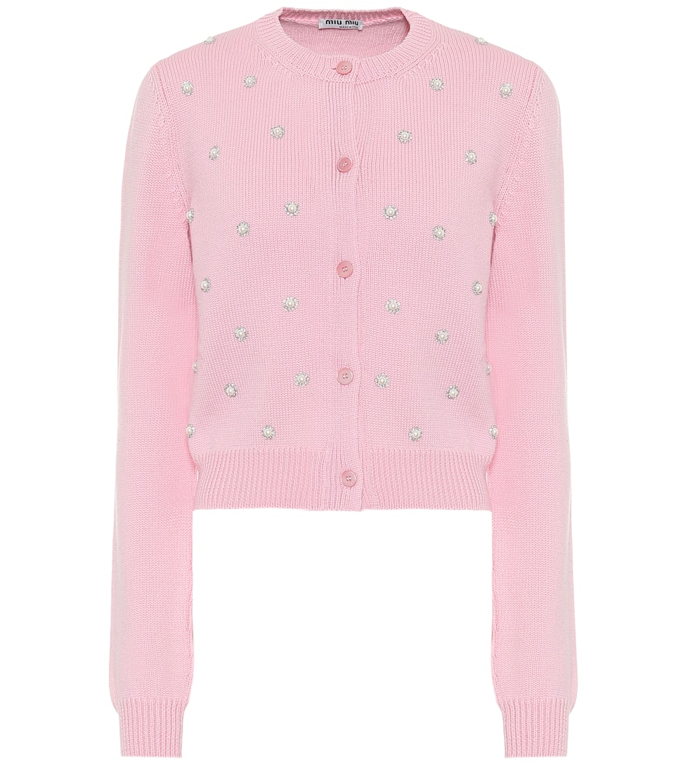 Embellished Virgin Wool Cardigan Miu Miu Mytheresa