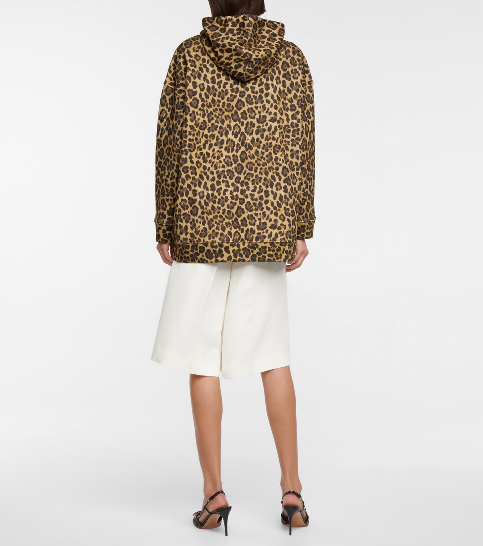 Valentino Women's Logo Leopard-Print Hoodie - Brown - Hoodies