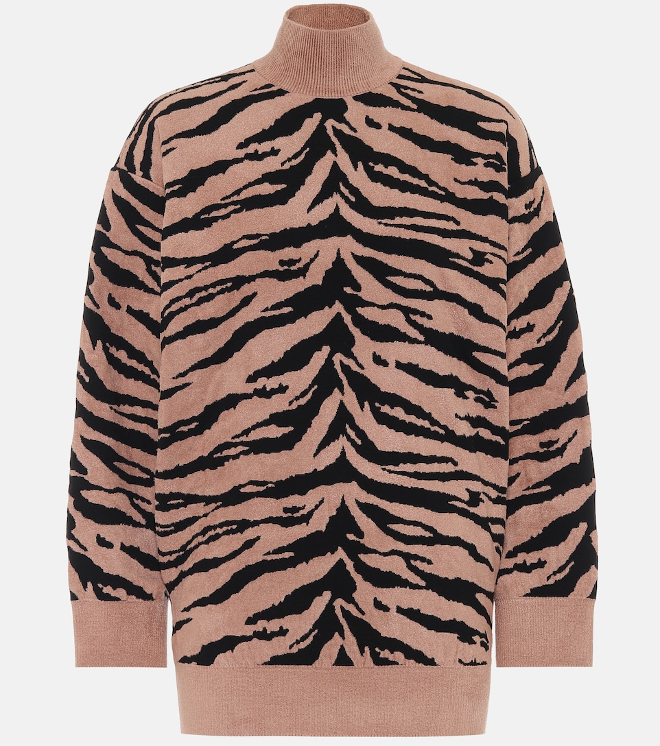 Alaïa, Zebra Jacquard Turtleneck Sweater, Women, Pink, US 4, Knitwear, Wool