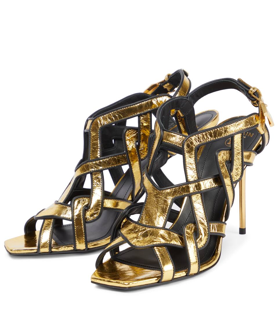 balmain urania crinkle metallic leather sandals