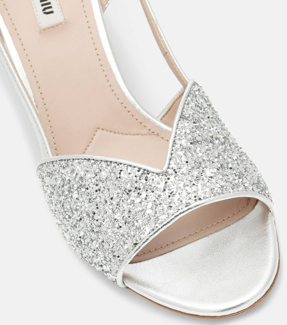 Esclusiva Mytheresa Sandali In Pelle Con Glitter | Miu Miu Donna Glitter scintillanti Tacco basso Punta aperta Sandalo