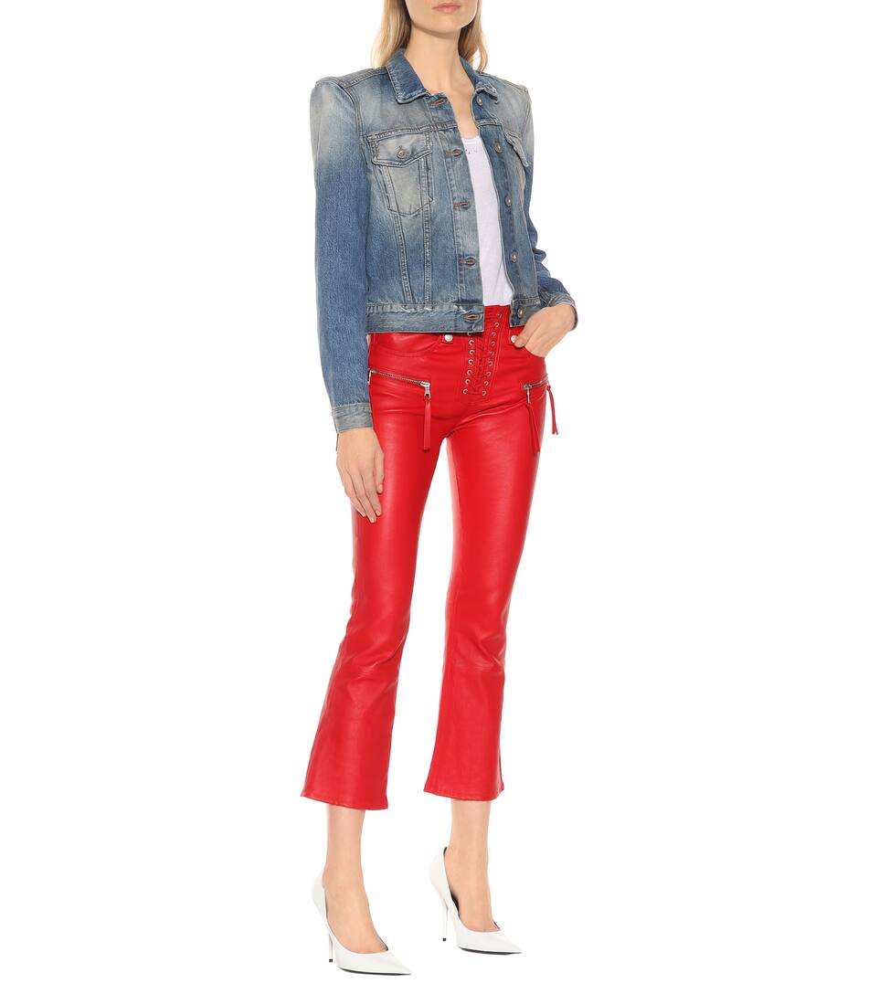 red leather lace up pants