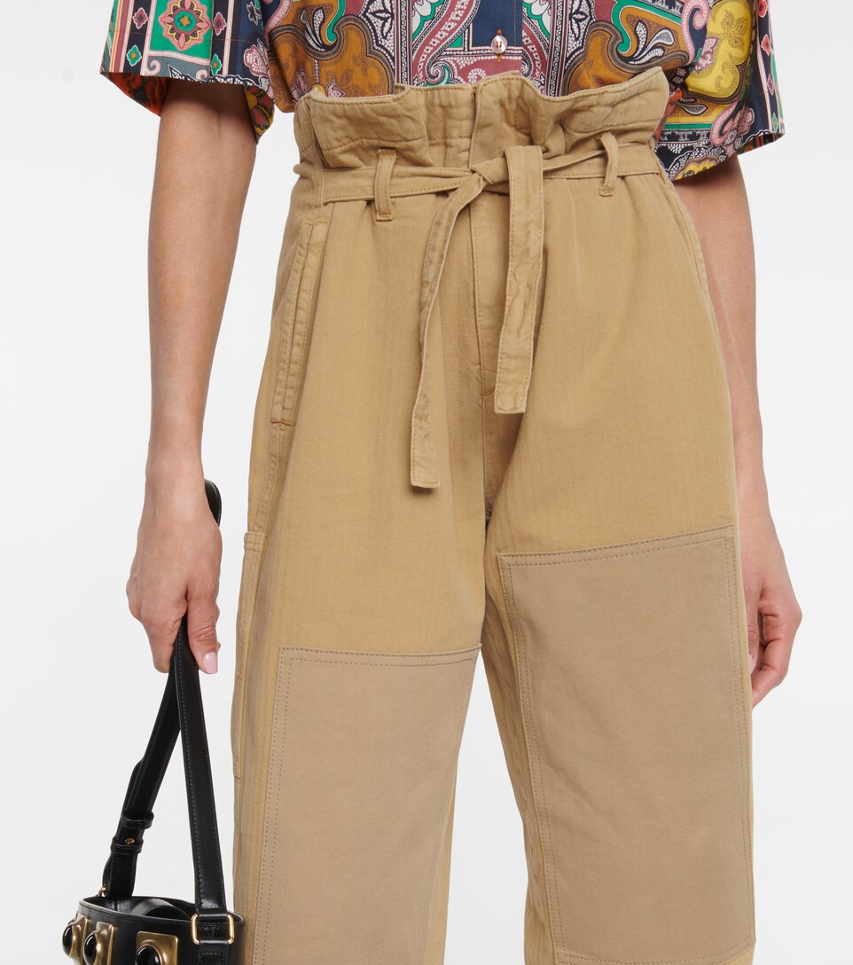 High-rise wide-leg cotton cargo pants 