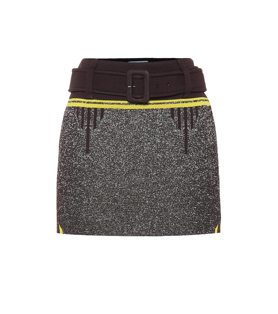 Haute Mini En Maille Prada Taille Stretch jupe À OXnN8Z0wPk