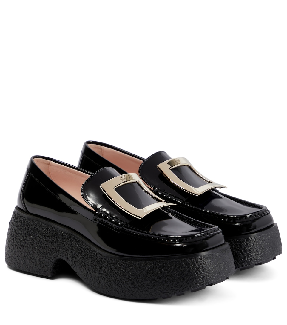 black patent leather platform loafers