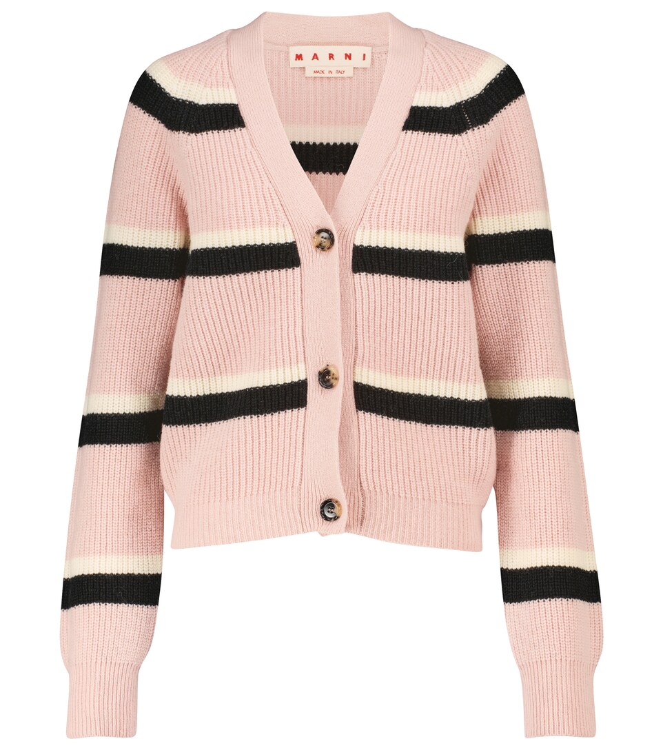 Striped ribbed-knit wool cardigan 