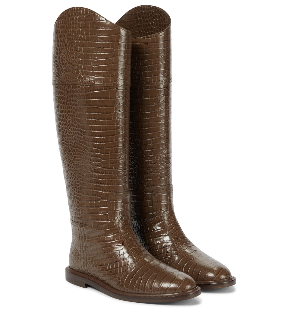 Fendi - Botas altas FF Karligraphy de piel efecto coco | Mytheresa