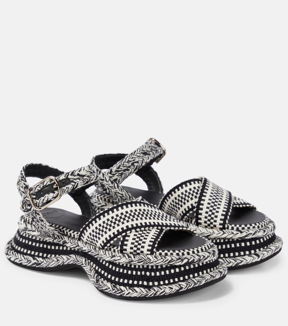 black woven platform sandals