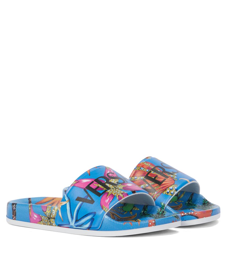 blue versace slides