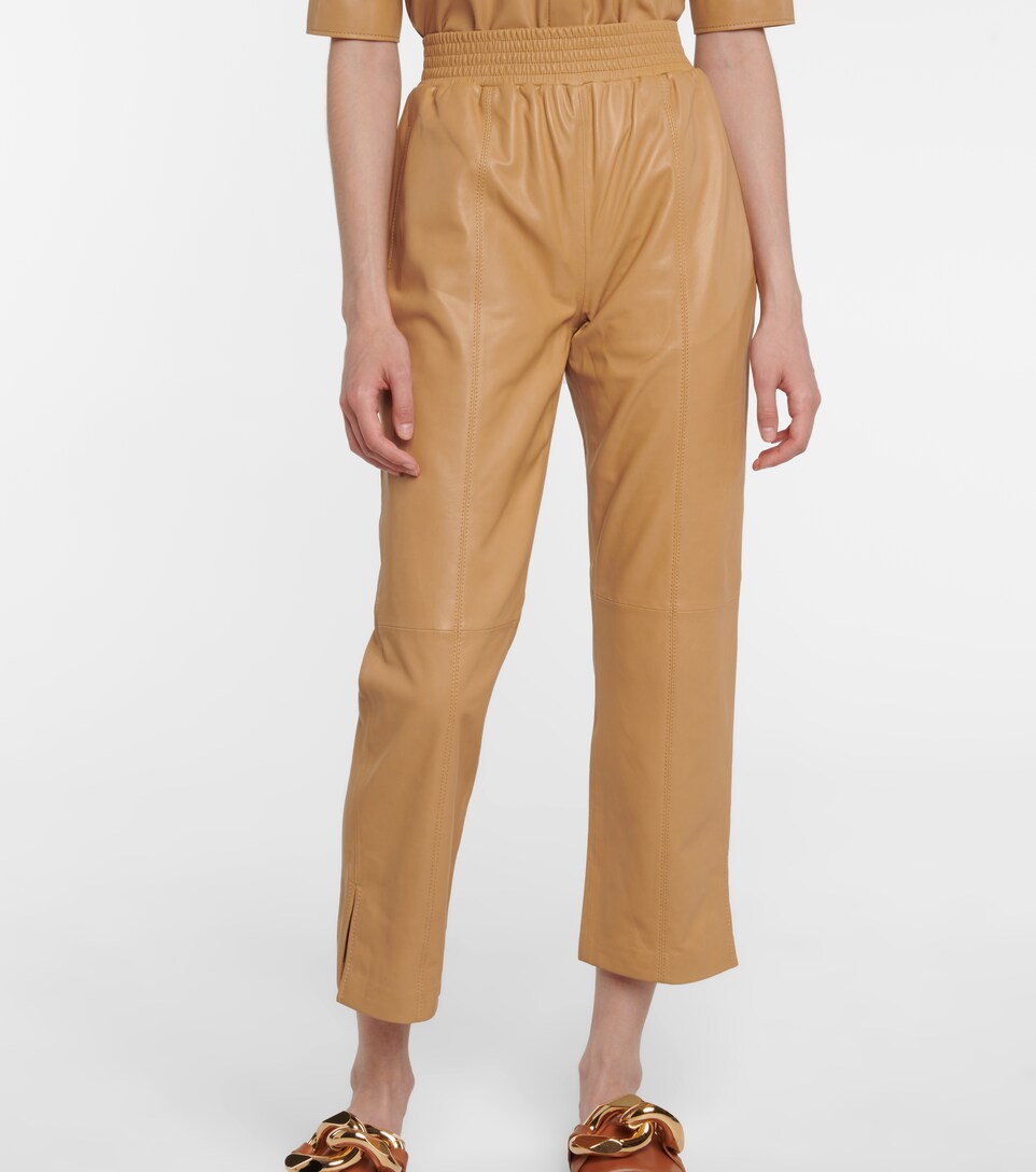 Gym cropped straight leather pants 