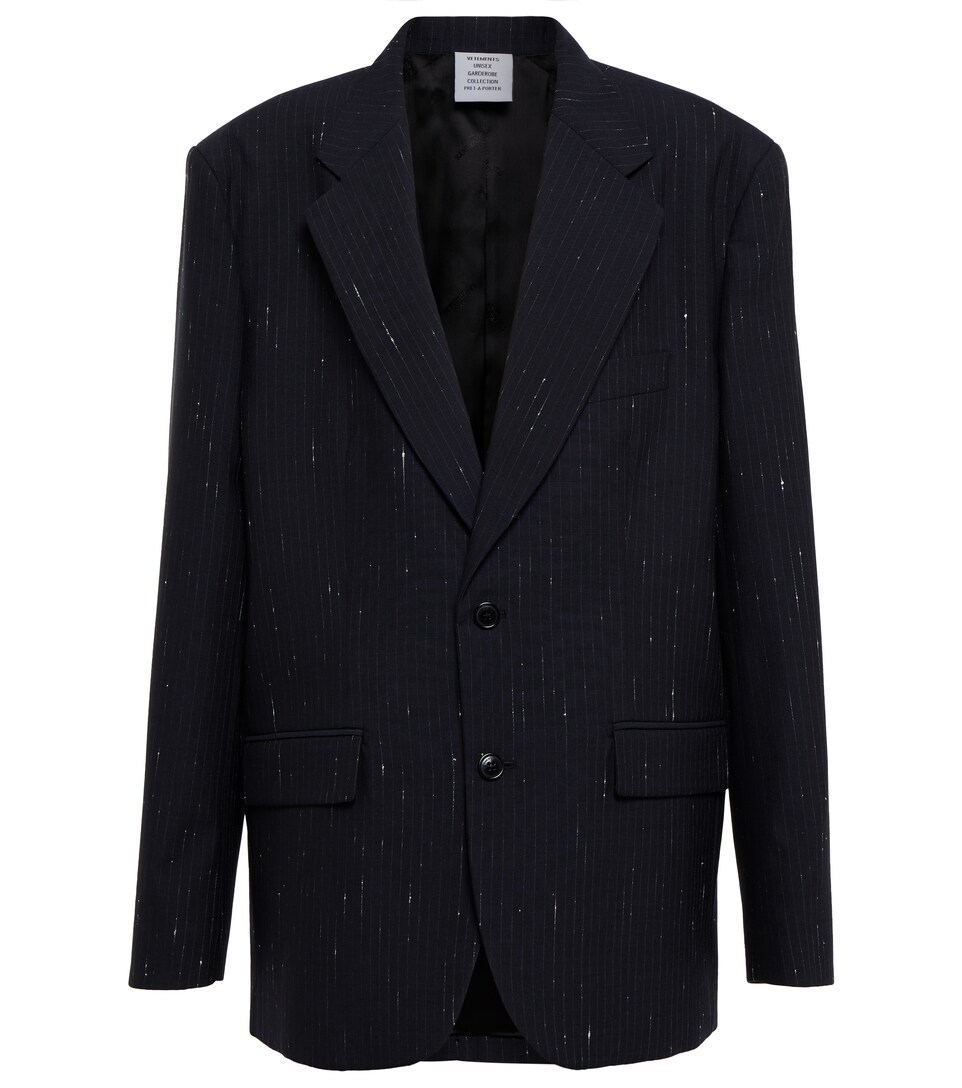 Vetements - Distressed pinstripe wool-blend blazer | Mytheresa