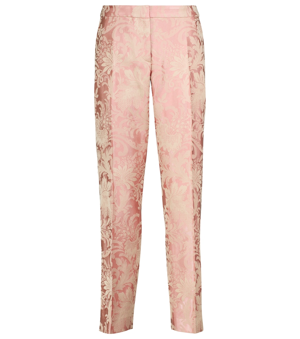 High-rise cotton-blend jacquard pants 
