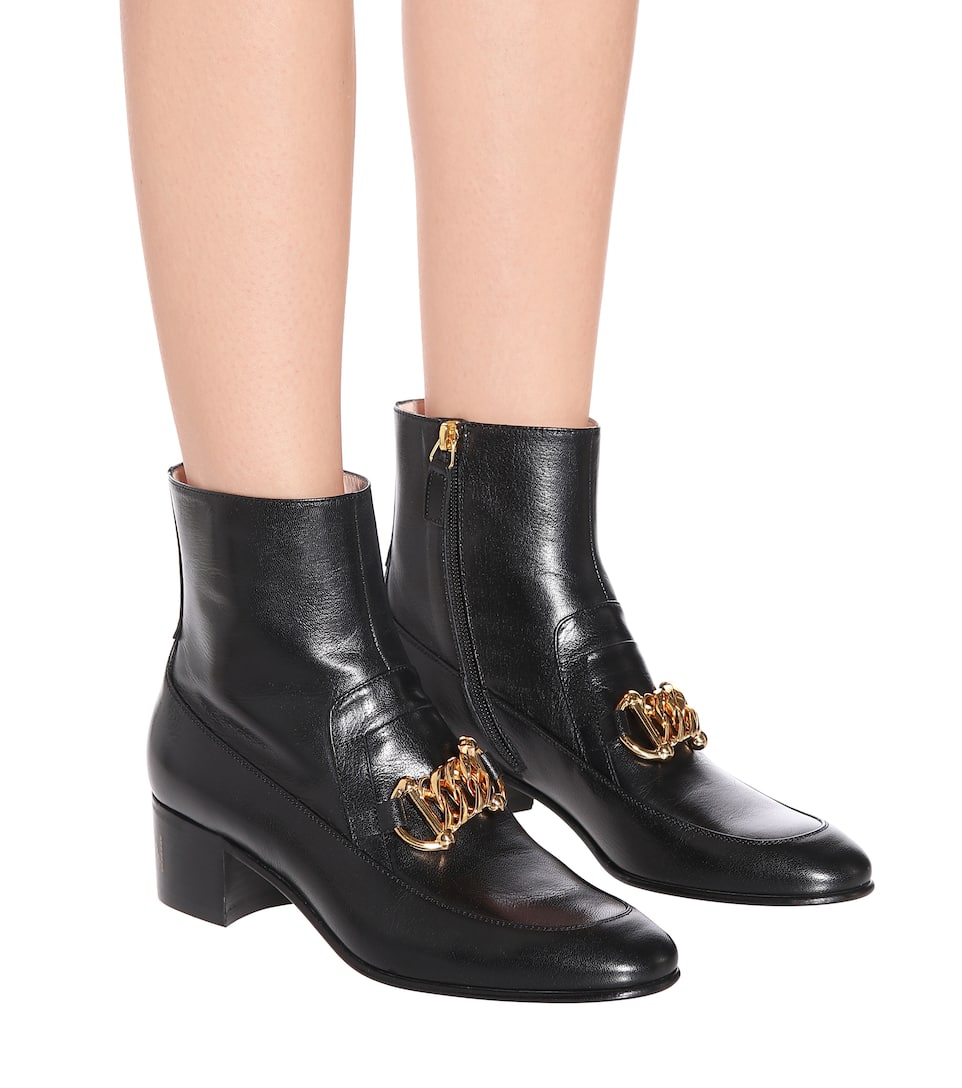 GUCCI HORSEBIT CHAIN LEATHER ANKLE BOOTS,P00413322