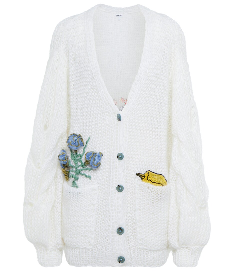Embroidered mohair-blend cardigan 