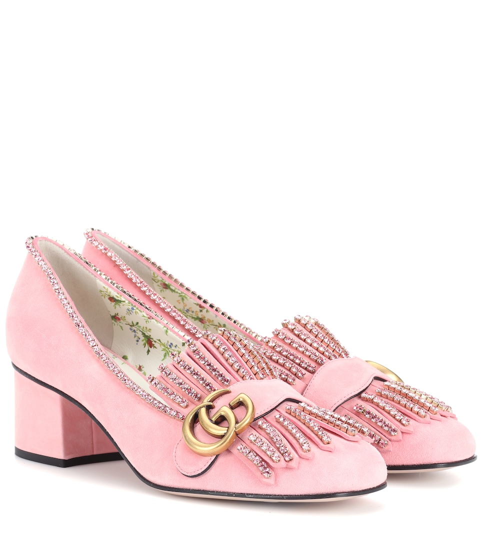 Gucci Gg Marmont Crystal Embellished Pump In Pink | ModeSens