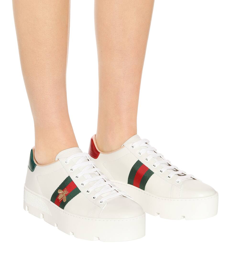 GUCCI ACE PLATFORM LEATHER SNEAKERS,P00398043
