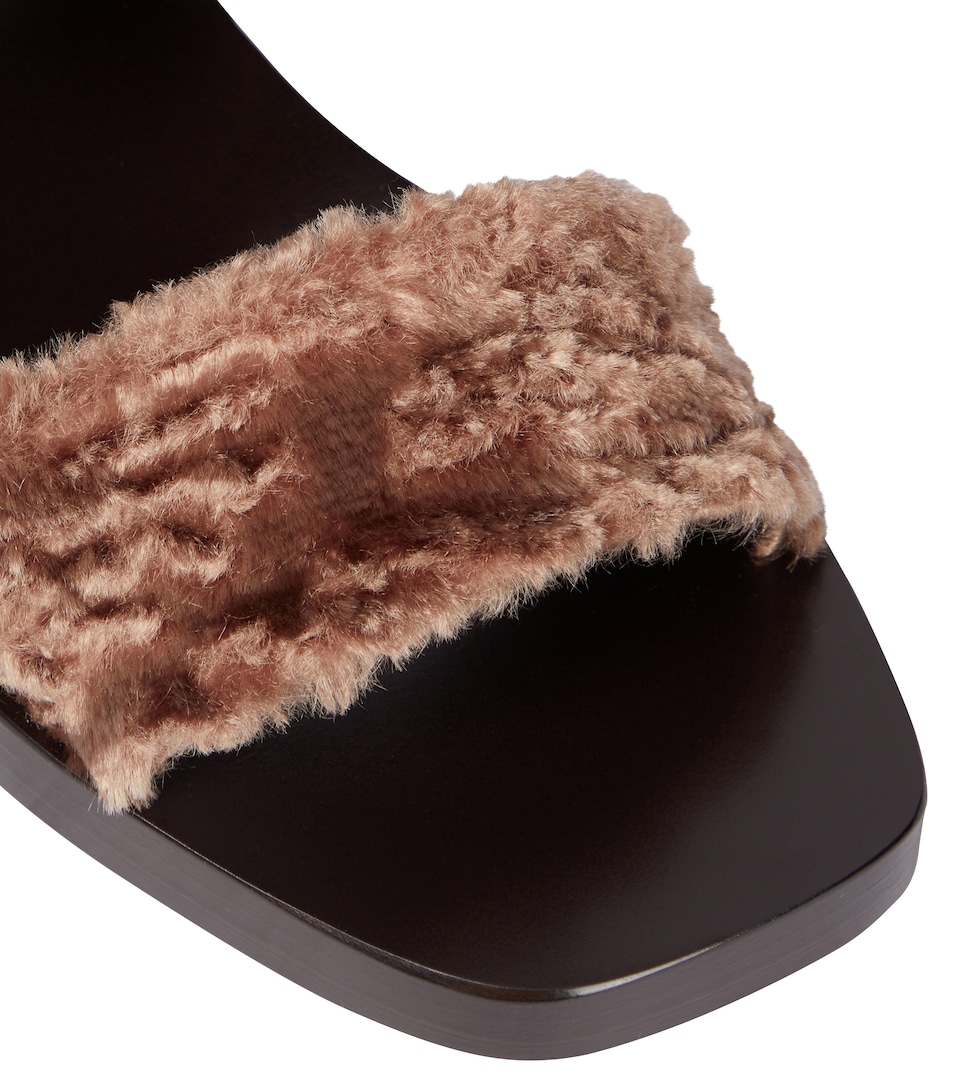 Faux-fur trimmed slingback sandals 