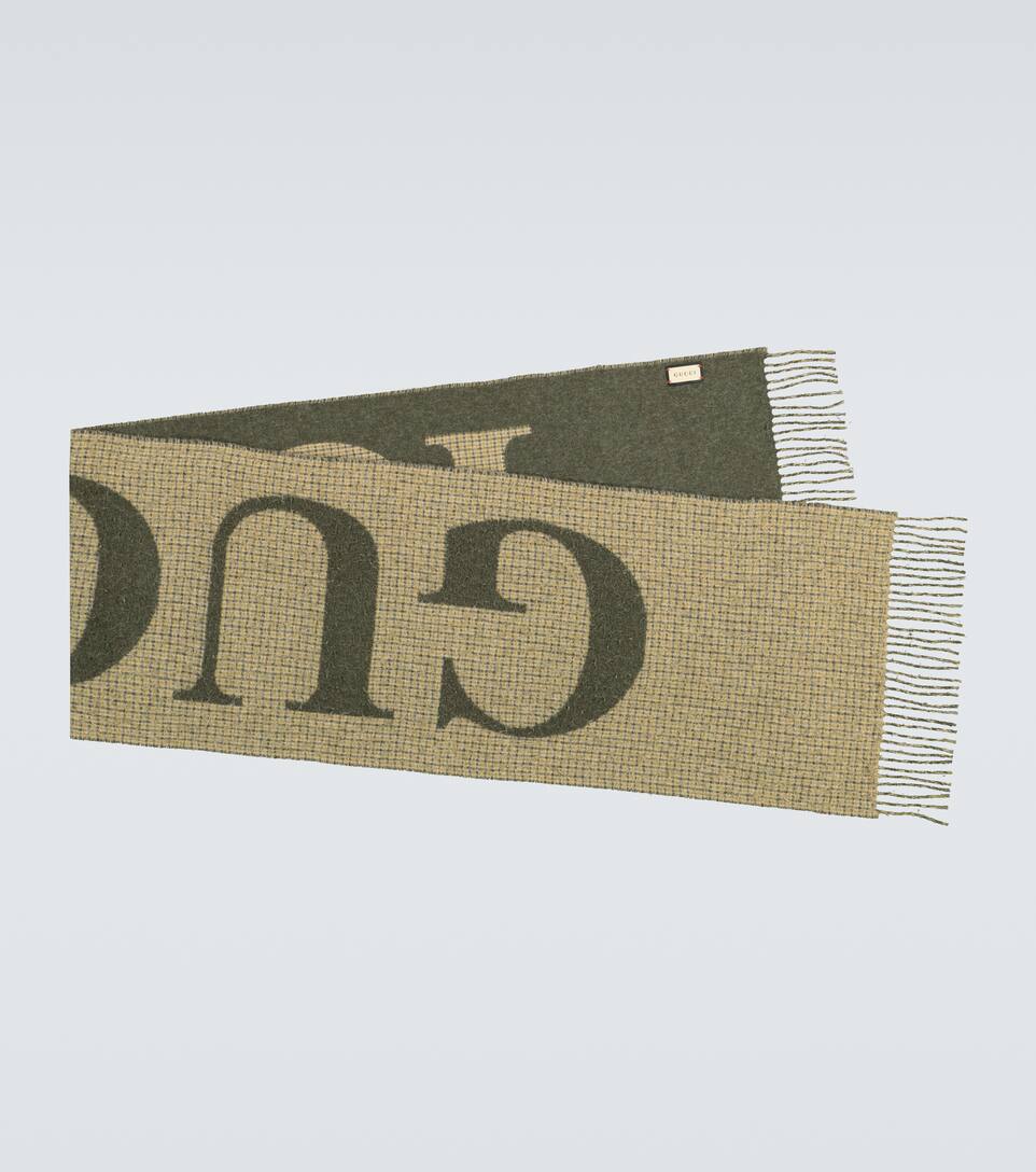 gucci fringe logo wool blend scarf