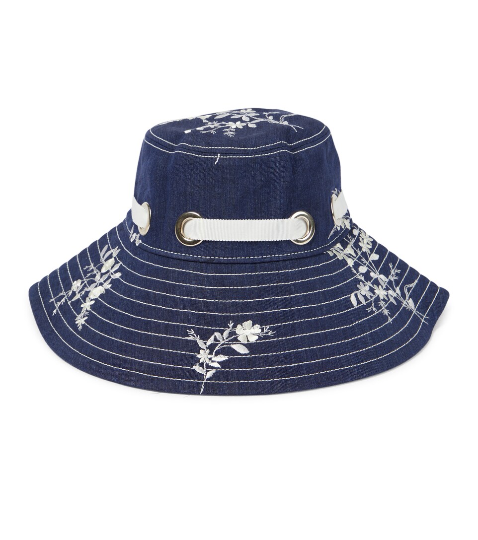 Embroidered linen-blend bucket hat 