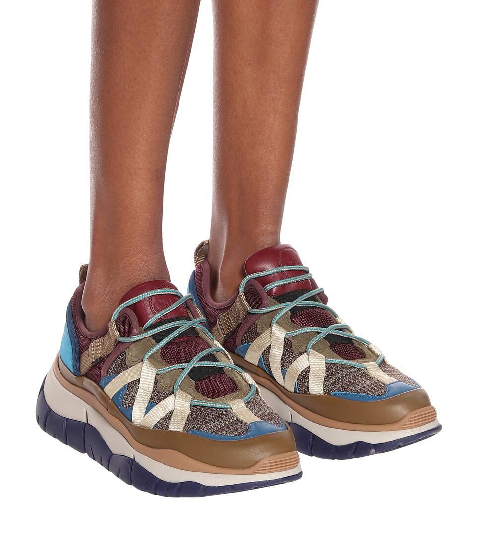 CHLOÉ BLAKE LEATHER-TRIMMED SNEAKERS