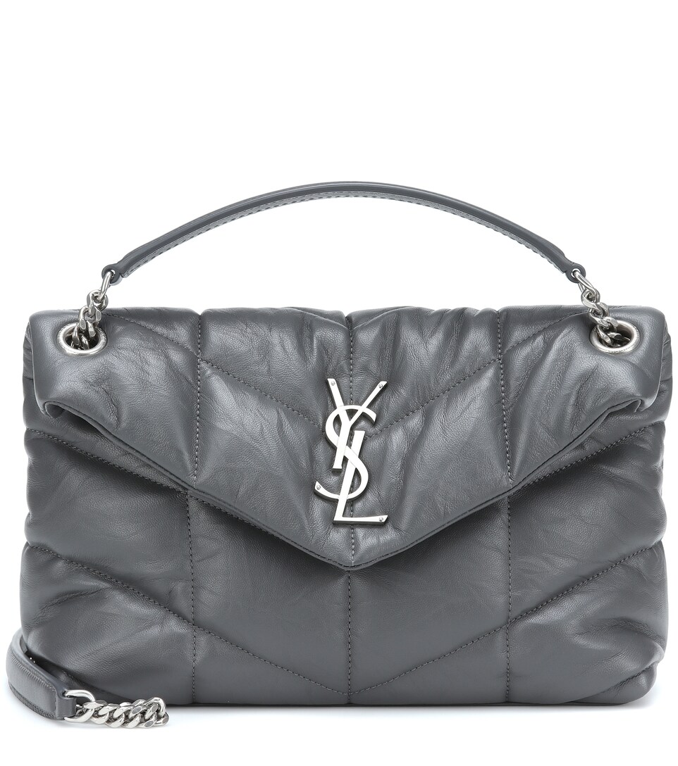 gray leather shoulder bag
