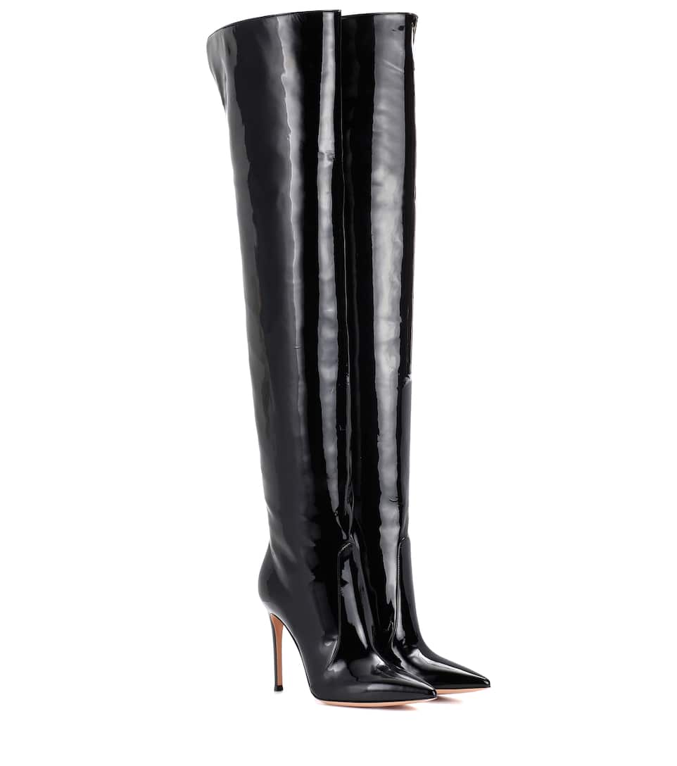 Click to view more detailed imagery on our partner's website Gianvito Rossi Patent Rennes Over-The-Knee Boots 105 In Black