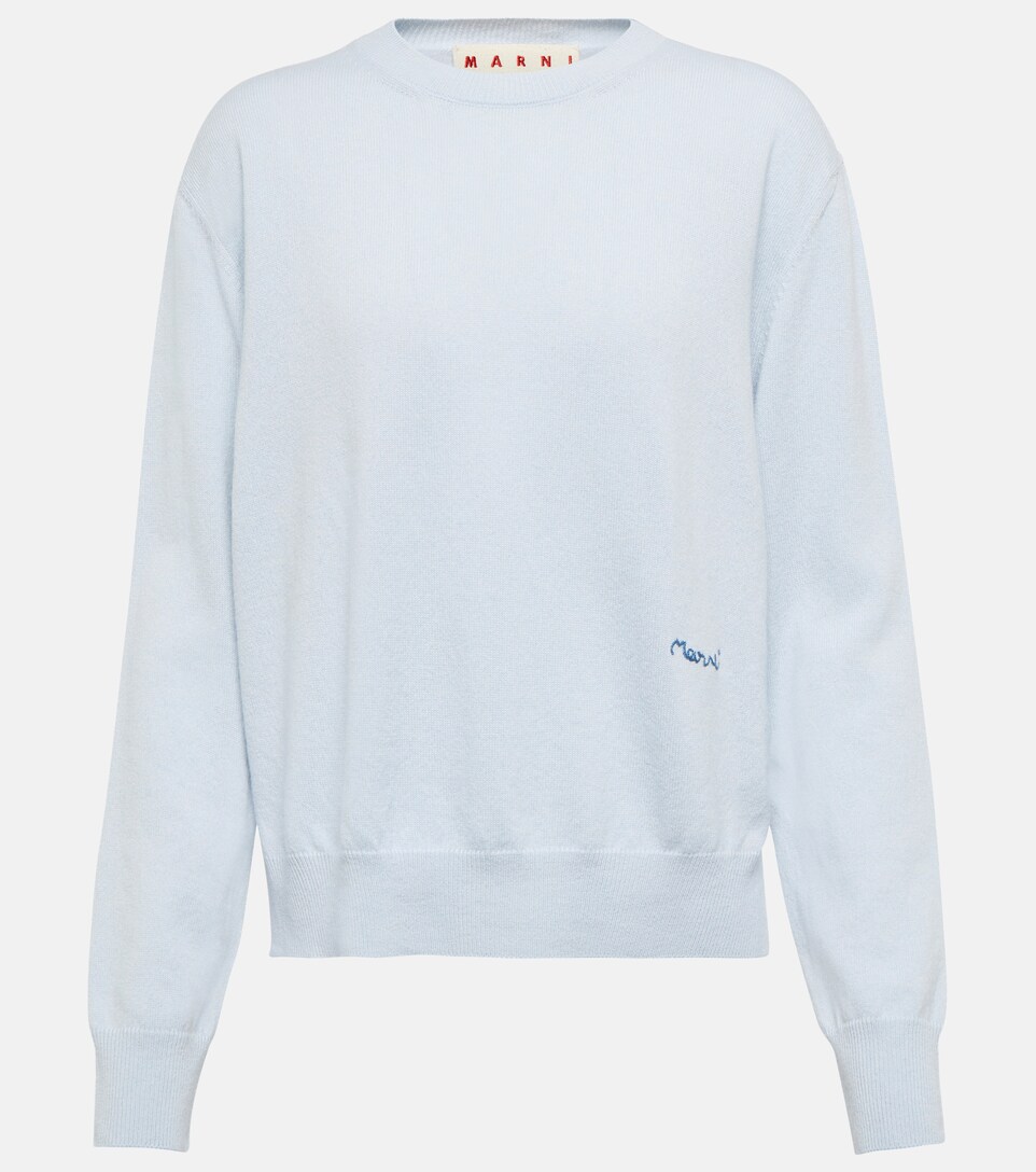 Marni, Crewneck Sweater, Women, Blue, Embroidered, US 10, Knitwear, Cashmere