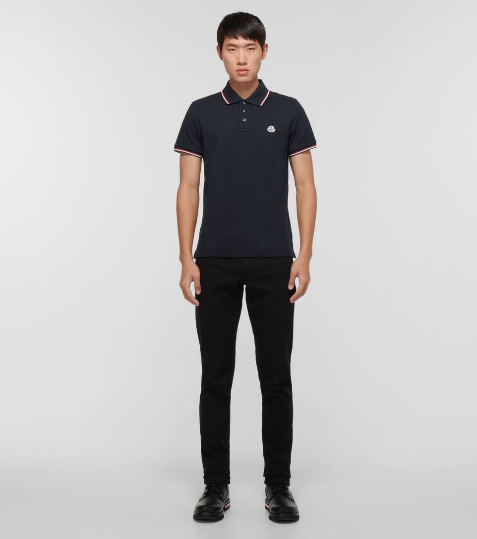 Moncler Men Tricolor-trimmed Cotton Piquet Polo Shirt Navy In Blue