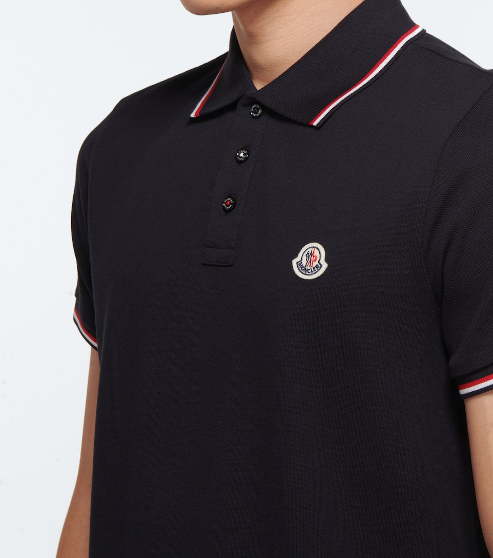 Moncler Men Tricolor-trimmed Cotton Piquet Polo Shirt Navy In Blue