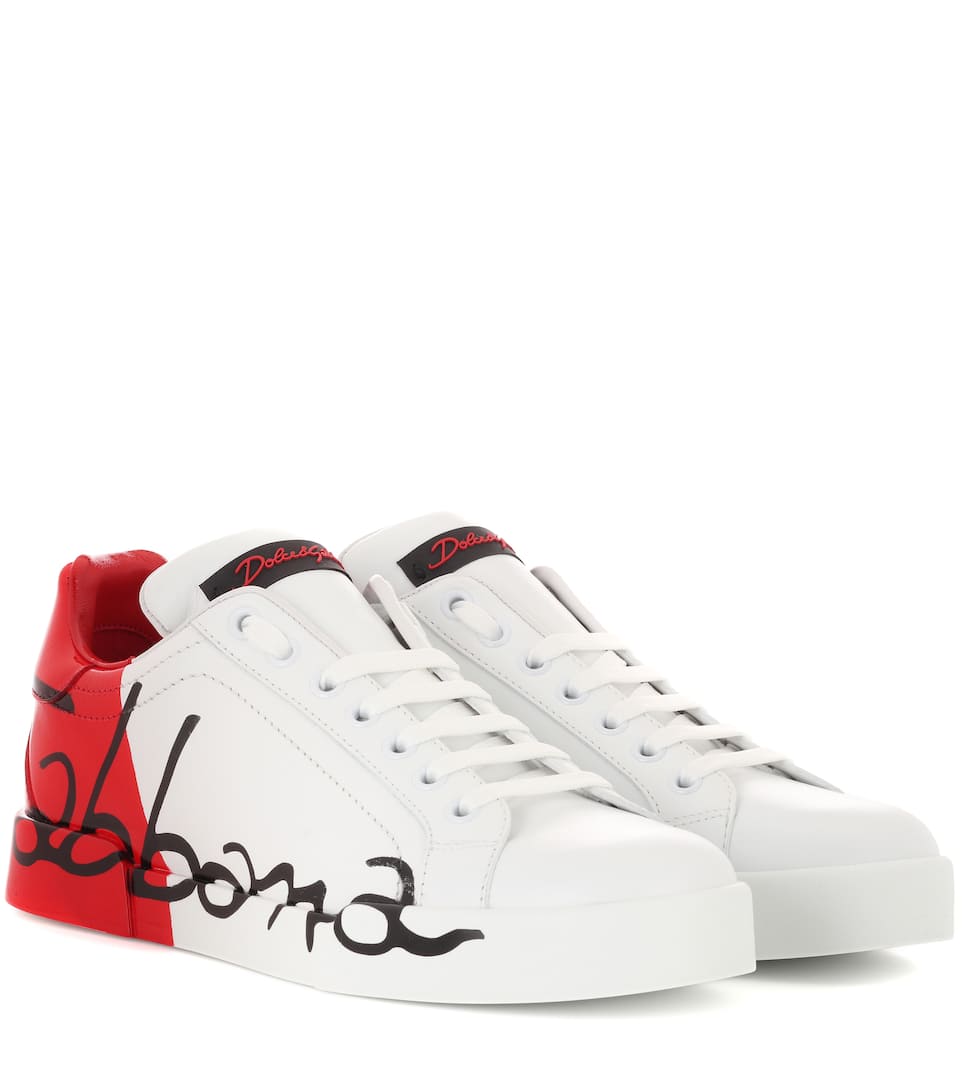 Dolce & Gabbana Monochrome Logo Leather Sneakers In White | ModeSens