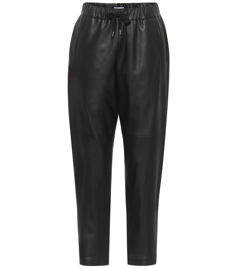 black leather track pants