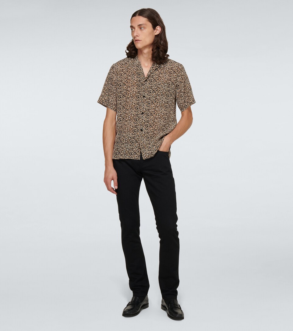 Short-sleeved leopard-print silk shirt 