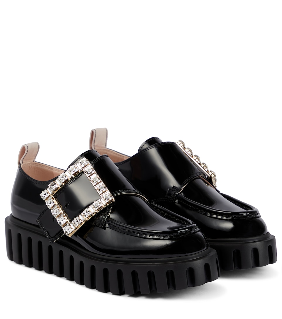 black patent leather platform loafers