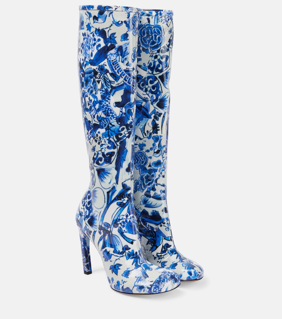 Dries Van Noten - Printed leather knee-high boots | Mytheresa
