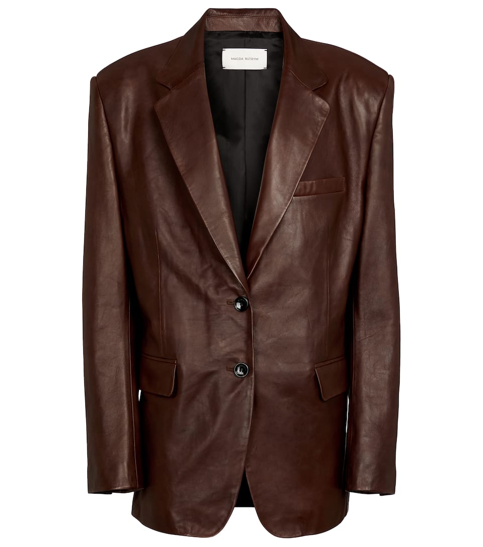 Single breasted leather blazer clearance