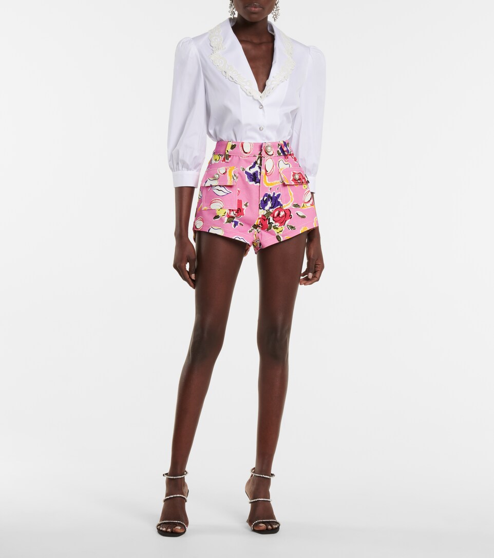 Floral high-rise cotton shorts 