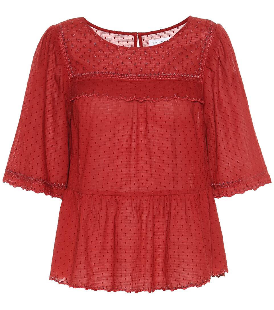 Fil Coupé Blouse En Velvet Raina Brodée Coton À rdxBoQeWC
