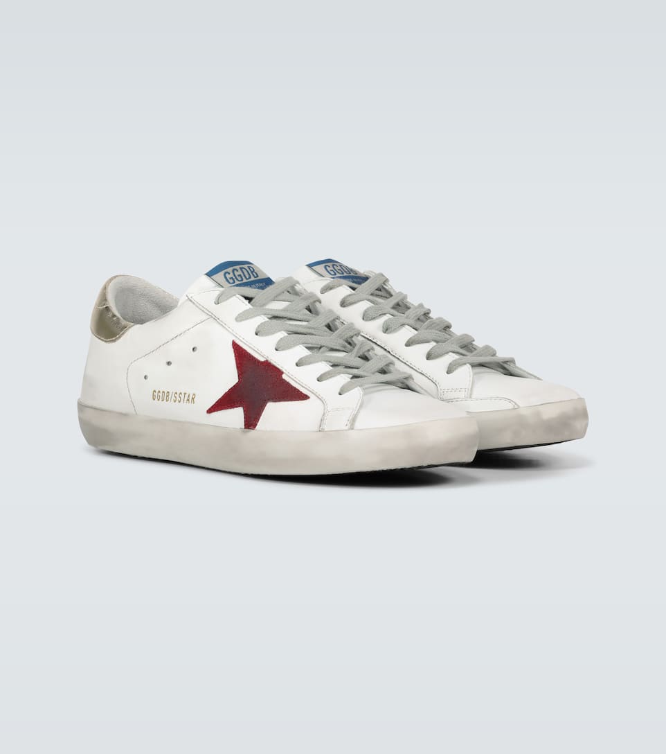 superstar distressed leather and suede sneakers