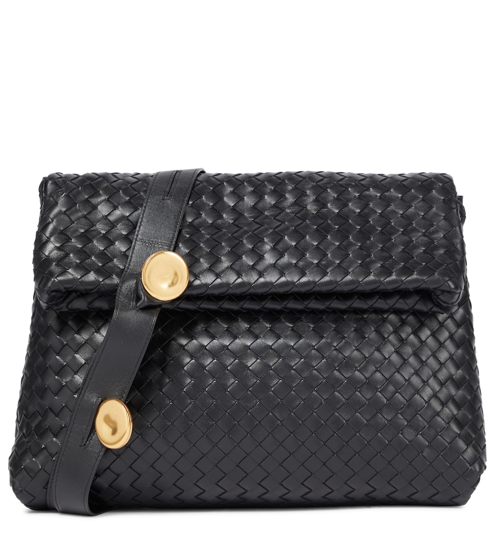 BV Fold Medium leather black crossbody bag