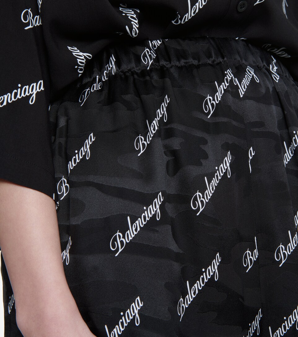 Logo high-rise wide-leg silk pants 
