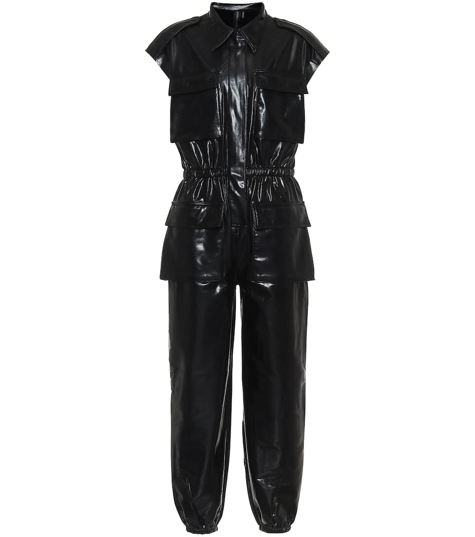 white faux leather jumpsuit
