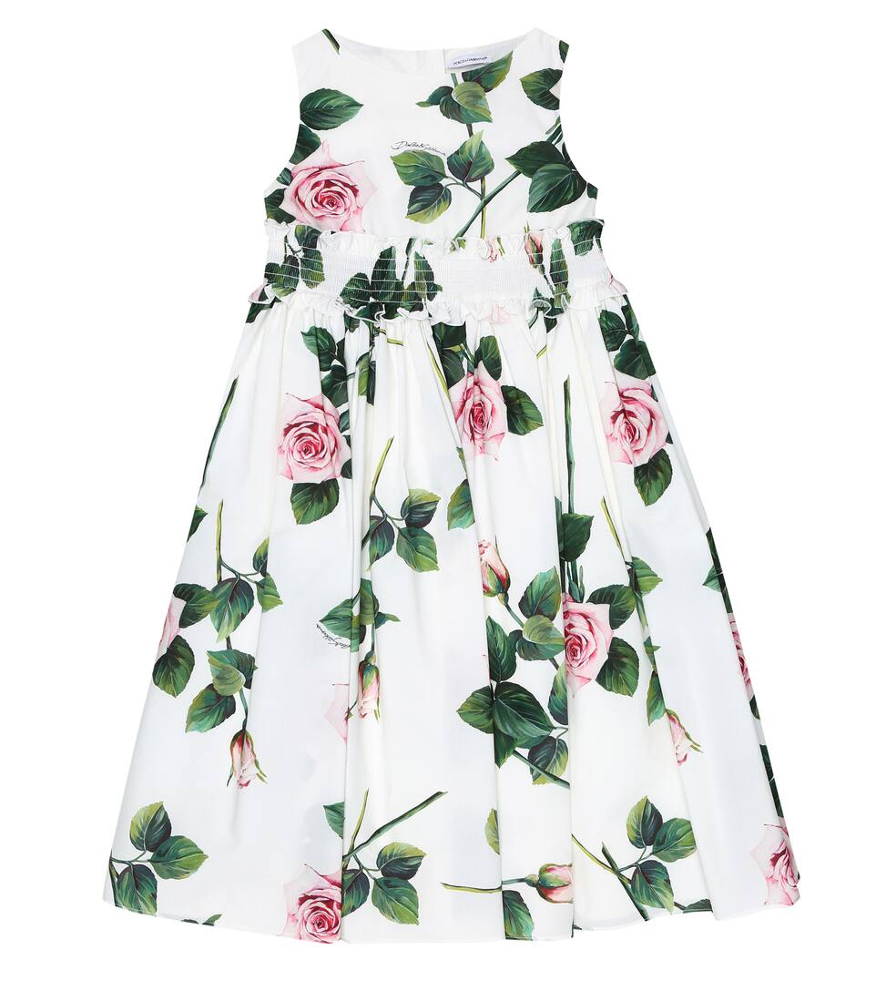 Click to view more detailed imagery on our partner's website Dolce & Gabbana Kids' Girl's Tropical Rose Shirred Waist Dress In White