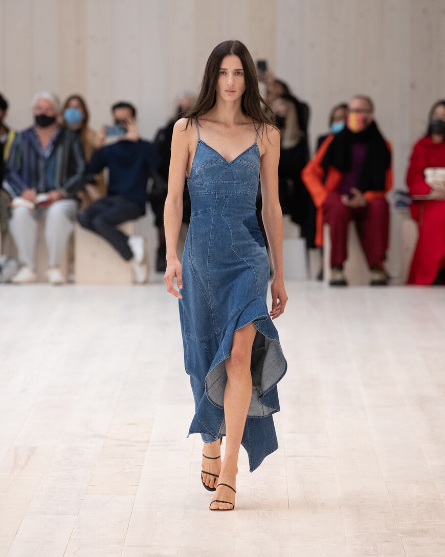 Loewe - Ruffled denim midi dress 