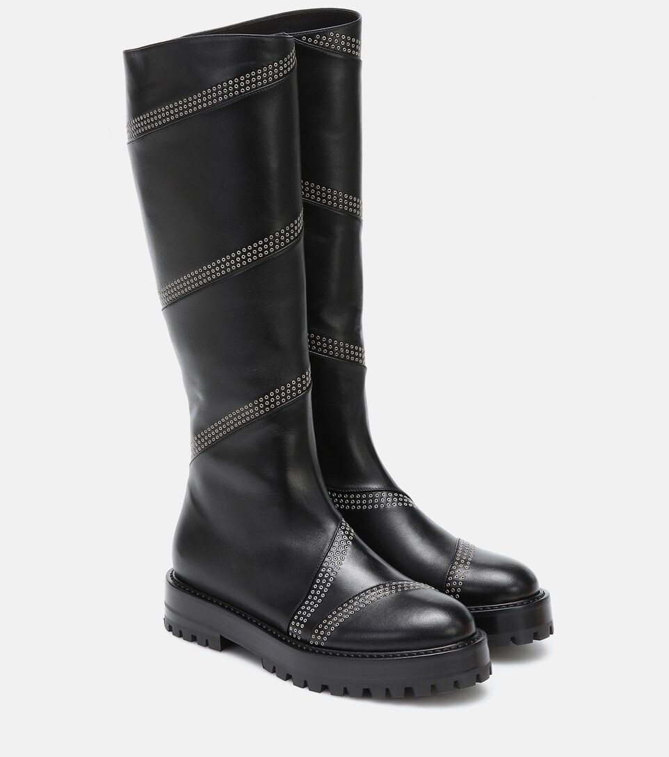 Botas Altas De Piel Con Tachuelas | Alaïa - Mytheresa